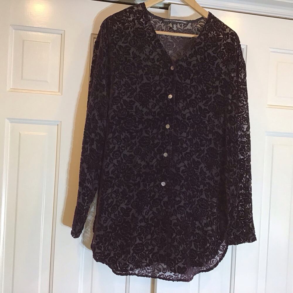 Linda Allard Ellen Tracy Sheer Velvet Burnout Top Sz XL Maroon Whimsigoth Witchy